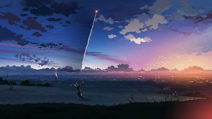 rocket blasting above sky illustration, anime, 5 Centimeters Per Second