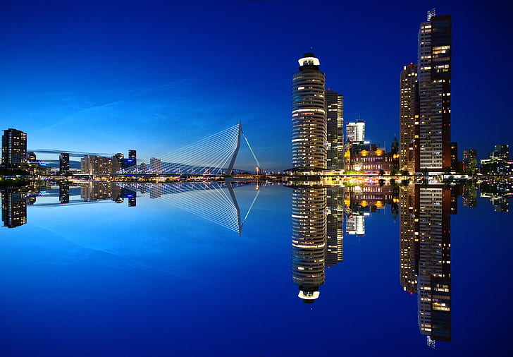 4K, Netherlands, Nightscape, Rotterdam, HD wallpaper