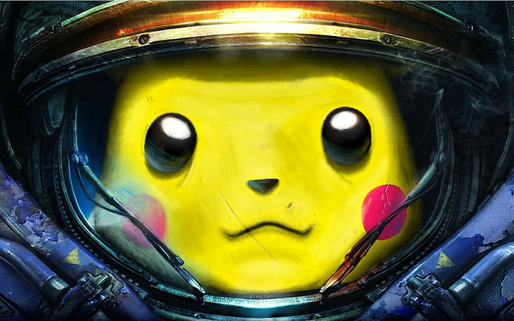 Pikachu digital wallpaper, Starcraft II, yellow, close-up, no people