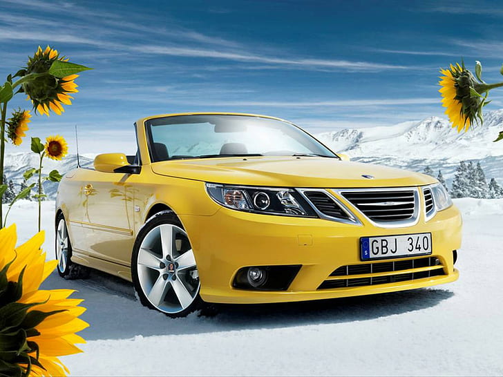 Saab 9-3, 2008 saab 9 3 convertible yellow edition, car, HD wallpaper