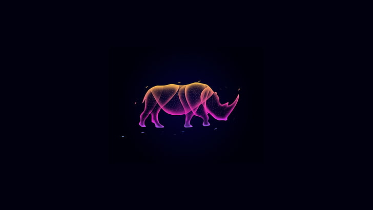 glowing, rhino, black background, motion, studio shot, indoors, HD wallpaper