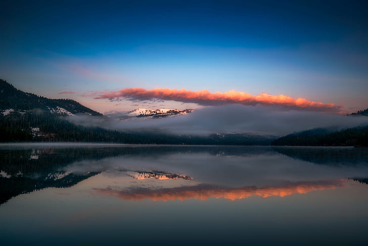 reflection of mountain on body of water, Sunrise, California