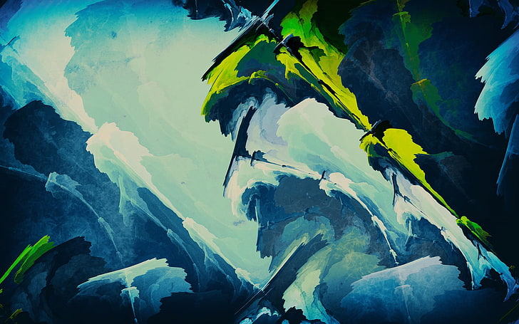 blue and green digital wallpaper, abstract, digital art, edited