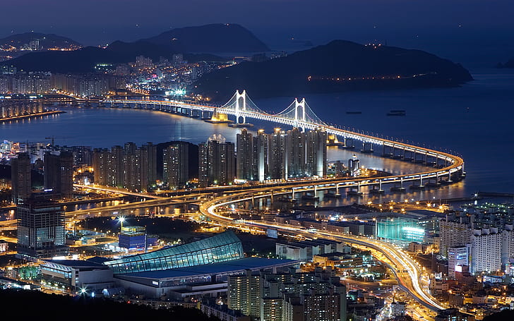 bridge, busan, city, gwangan, korea, night, south