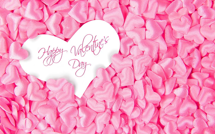 Happy Valentine's Day, many pink love hearts