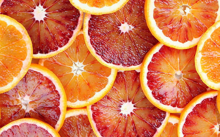 Fruit slices, oranges, grapefruit, juice, red and yellow, HD wallpaper