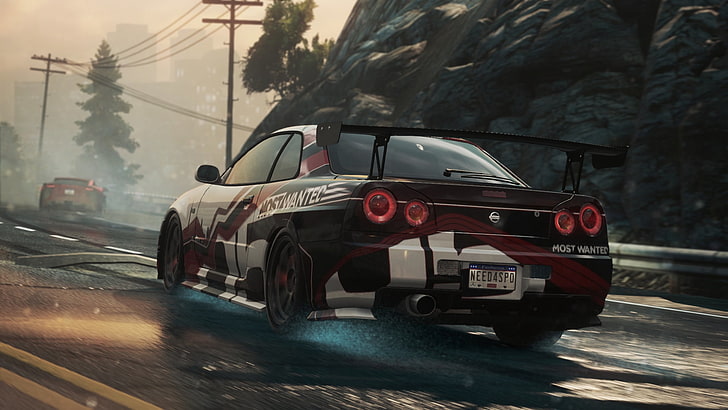 black sports car, need for speed, nissan skyline gt-r, most wanted, HD wallpaper