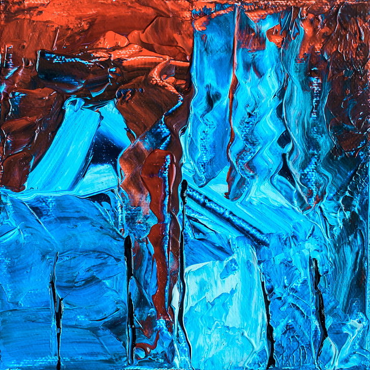 blue and red abstract painting, acrylic, abstraction, canvas, HD wallpaper