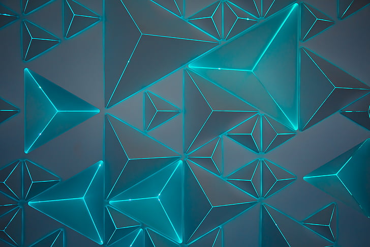 Pentagon, Triangles, Neon, Turquoise, Teal, Geometric, Pattern, HD wallpaper