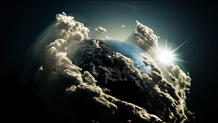 earth covered with clouds wallpaper, untitled, Sun, artwork, photo manipulation, HD wallpaper