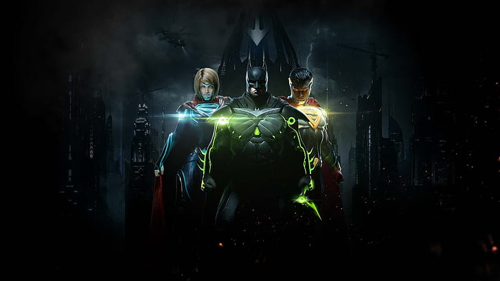 injustice 2, batman, superman, supergirl, games, hd, illuminated, HD wallpaper