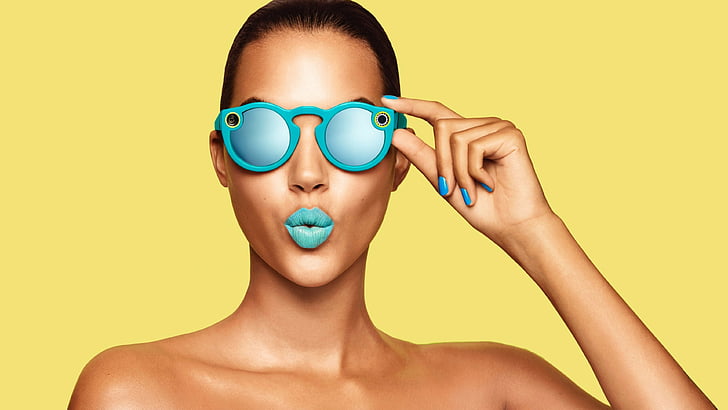 Snapchat glasses, girl, blue lips, google glass