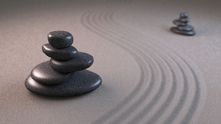 stone balancing, zen, sand, zen stones, calm, relax, harmony, HD wallpaper