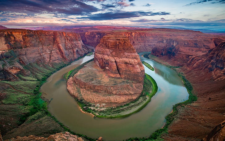 USA, Arizona, Colorado canyon, Horseshoe bend, river, clouds, hho, HD wallpaper