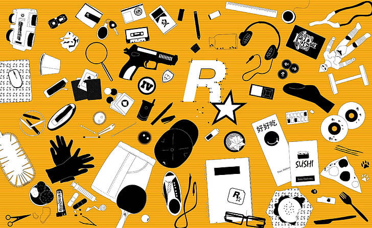 Conveyor, Rockstar Game logo, Games, Rockstar Games, large group of objects
