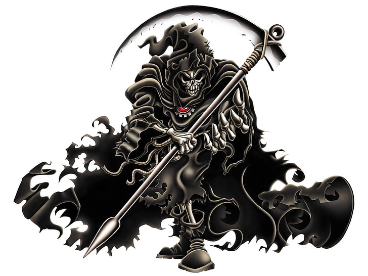 Grim Reaper illustration, Dark, Skull, isolated, metal, white Background