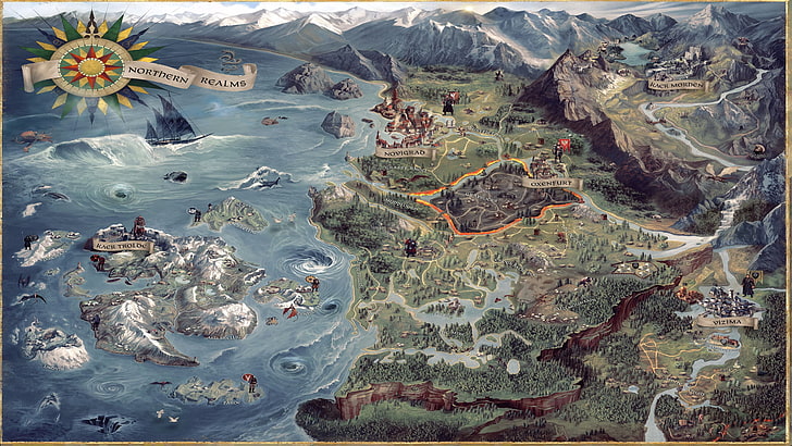 game map illustration, The Witcher 3: Wild Hunt, nature, mountain