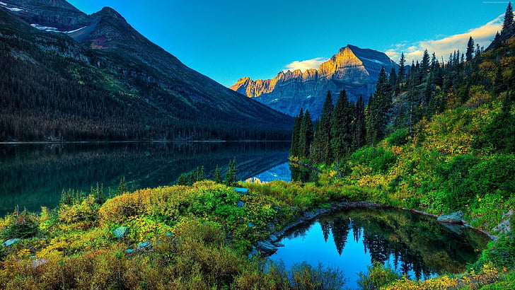 montana, water, highland, glacier national park, usa, lake, HD wallpaper