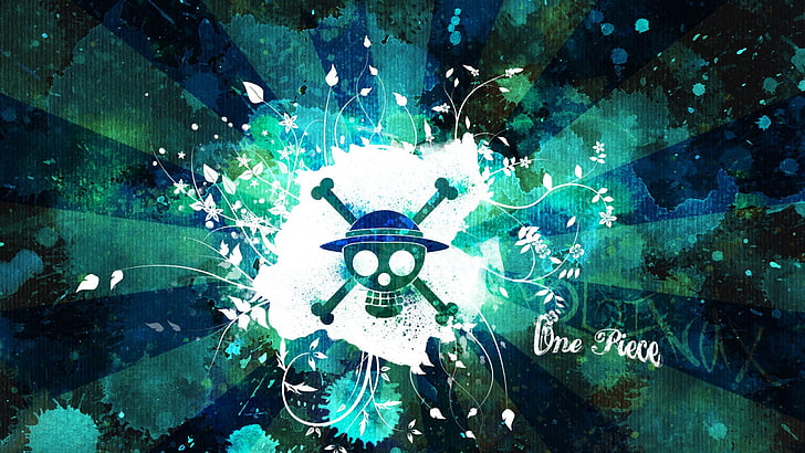 green and white Strawhat Pirates wallpaper, One Piece, paint splatter