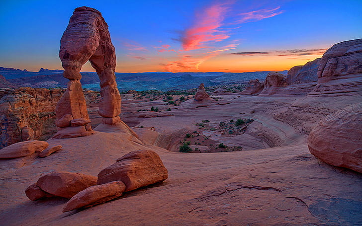 Natural Beauty Sunset Stone Gate Delicate Arch Arches National Park Utah United States Hd Desktop Wallpaper For Your Computer 1920×1200