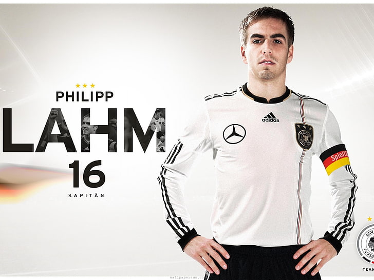 Philipp Lahm, soccer, Germany, text, standing, looking at camera
