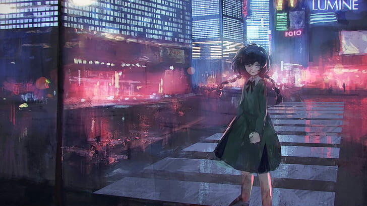 Mobile wallpaper: Anime, City, Girl, Bubble, Black Hair, Short