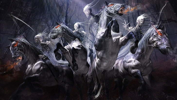 aliens riding horses digital wallpaper, fantasy art, artwork