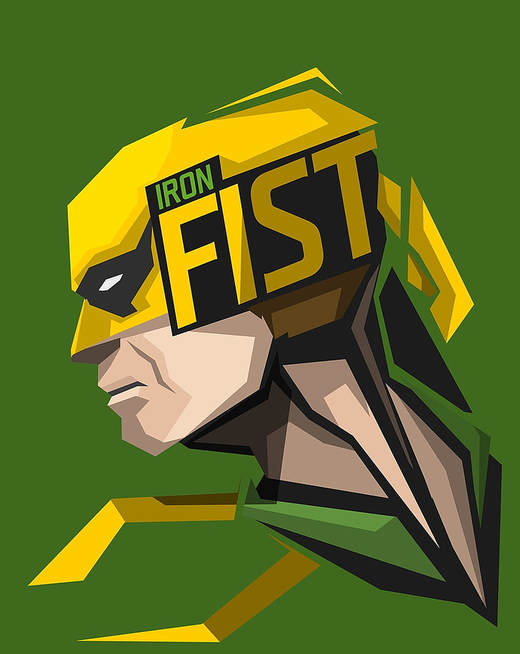 Iron Fist logo, superhero, Marvel Comics, green background, yellow