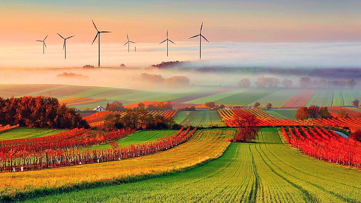 successful, agriculture, wind generator, landscape, windmill, HD wallpaper