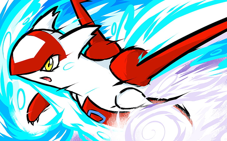 Pokemon Latias illustration, illustration of red and white Pokemon character