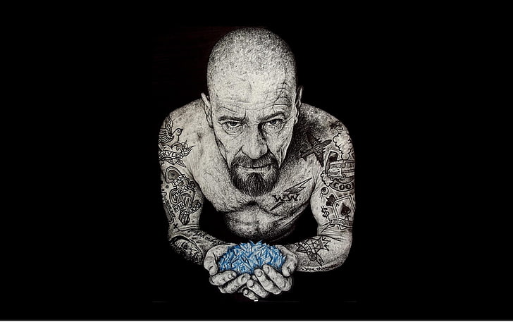 man with tattoos, breaking bad, heisenberg, black background, HD wallpaper