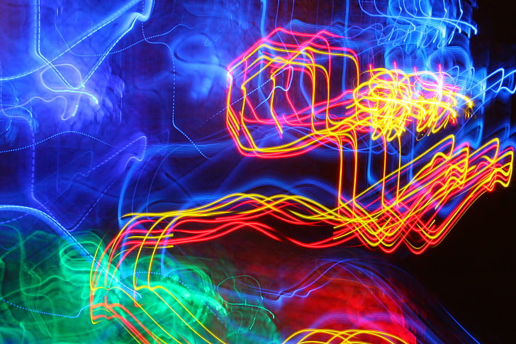 yellow and red LED light, long exposure, light painting, colorful, HD wallpaper
