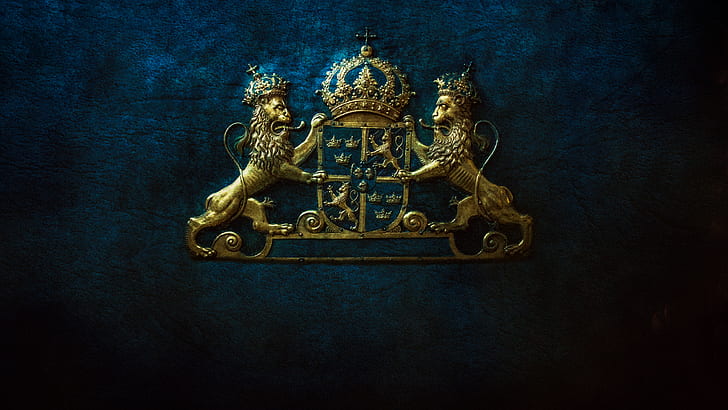 coat of arms, Sweden, lion, Shield celestial