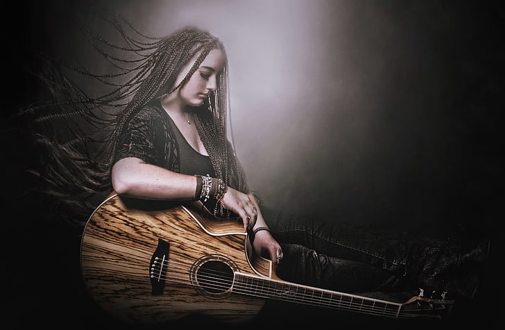women guitar, music, musical instrument, string instrument, HD wallpaper