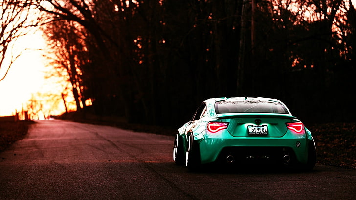 green coupe, Toyota GT86, camber, BBS, mode of transportation, HD wallpaper