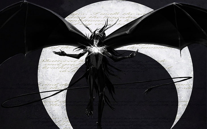 bat wallpaper, wings, Bleach, Ulquiorra Cifer, Espada, Moon, writing
