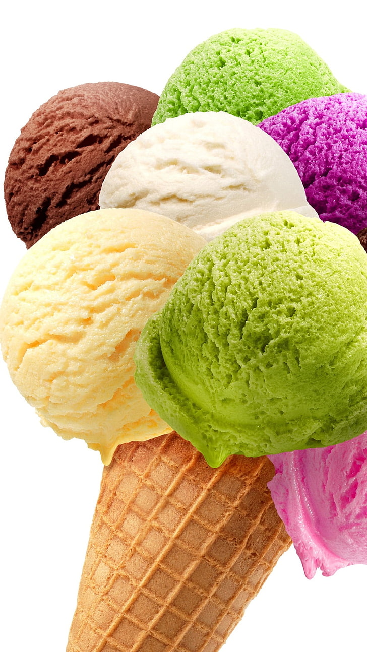 Colorful Ice Cream Cone Dessert, chocolate and mango ice cream wallpaper