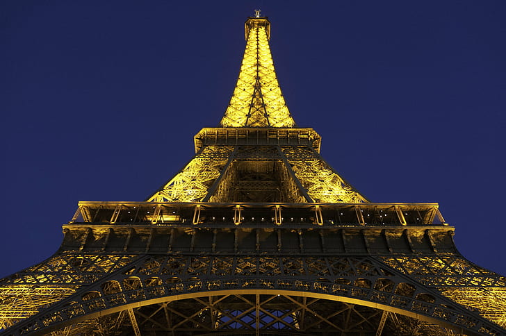 worm eye view of Eiffel Tower during night time, paris - France, HD wallpaper