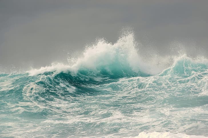 sea, wave, storm, France, Brittany, HD wallpaper