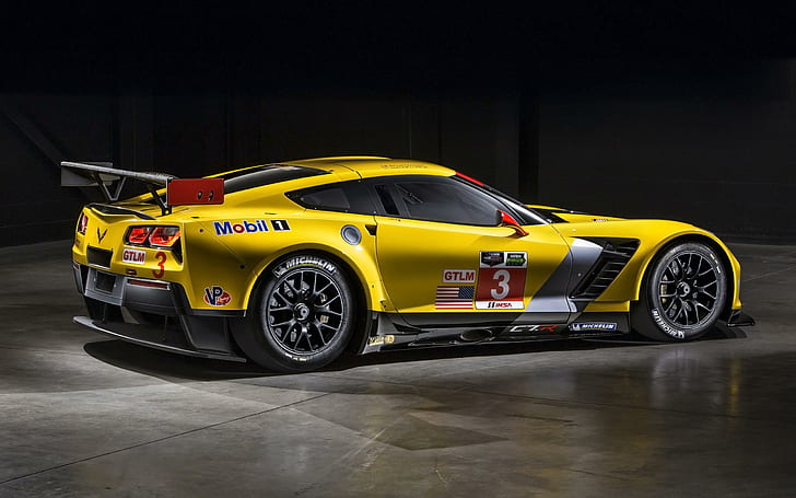 2014 Chevrolet Corvette C7 R 2, yellow and black coupe, cars, HD wallpaper