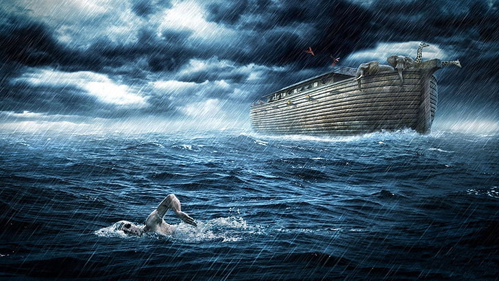 Noah's Arc illustration, digital art, artwork, Noah's Ark, men, HD wallpaper