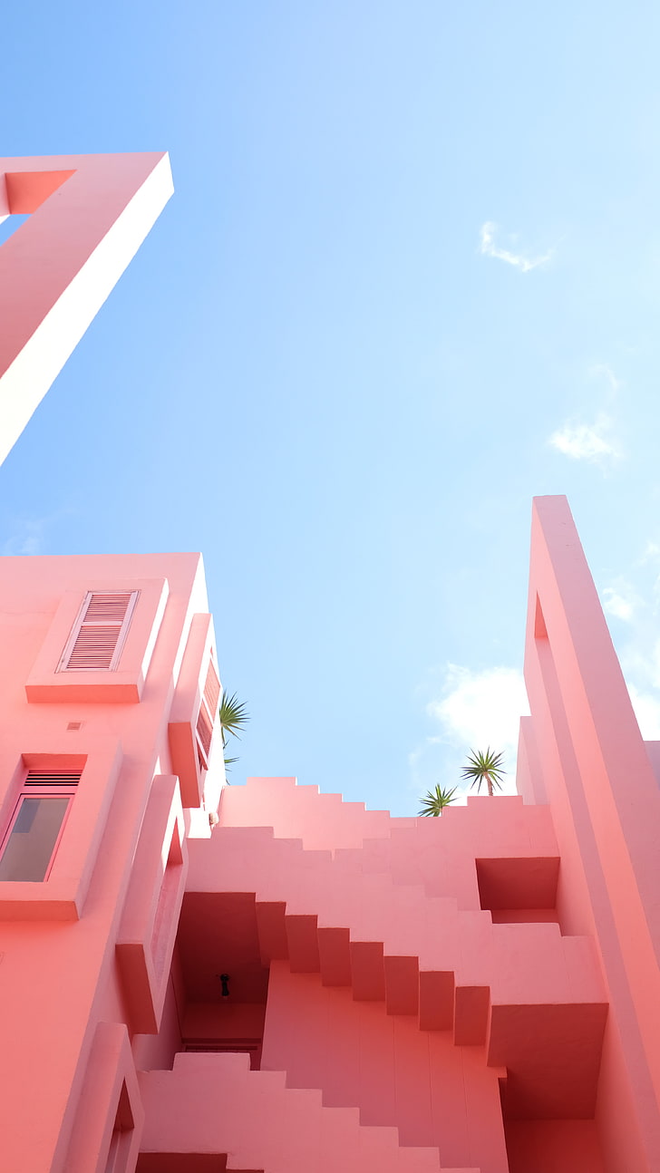 Hd Wallpaper Pink Painted Concrete Building Facade Pastel Summer Sky Gentle Wallpaper Flare