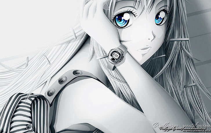 female anime character wallpaper, anime girls, selective coloring
