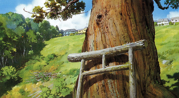 summer, art, Hayao Miyazaki, the trunk of the tree, Spirited Away, HD wallpaper