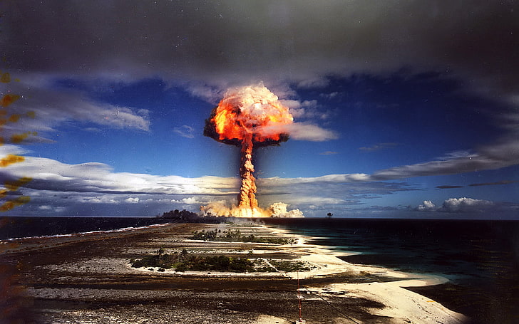 fire explosion illustration, nuclear bomb, bombs, war, military