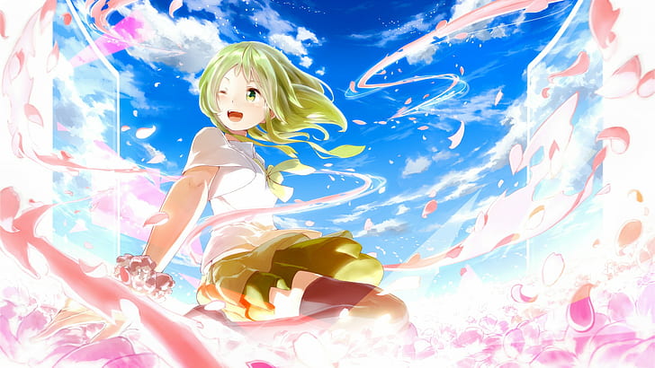 Hd Wallpaper Anime Girls Vocaloid Megpoid Gumi Winking Skirt Thigh Highs Wallpaper Flare