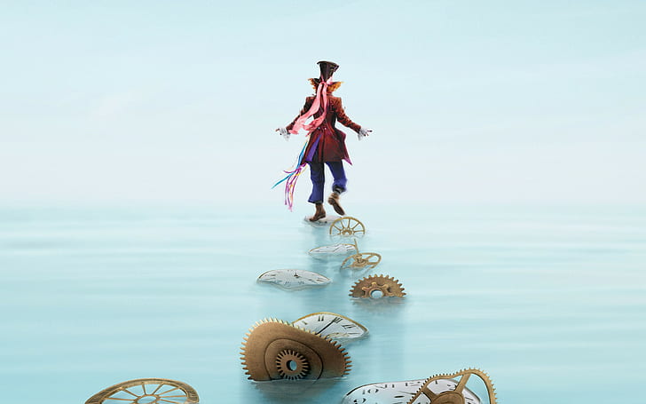 Alice Through the Looking Glass, water, hat, poster, costume, HD wallpaper