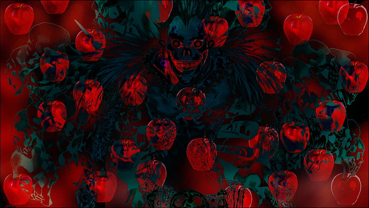 abstract trippy bright anime lsd ryuk death note apples, red