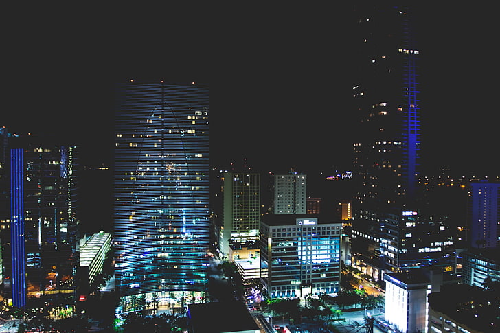 cityscape, night, skyscraper, lights, Miami, USA, skyline, architecture, HD wallpaper