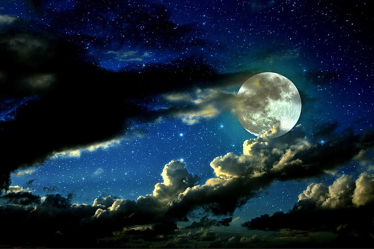 full motion painting, sky, night, clouds, nature, astronomy, beauty in nature, HD wallpaper
